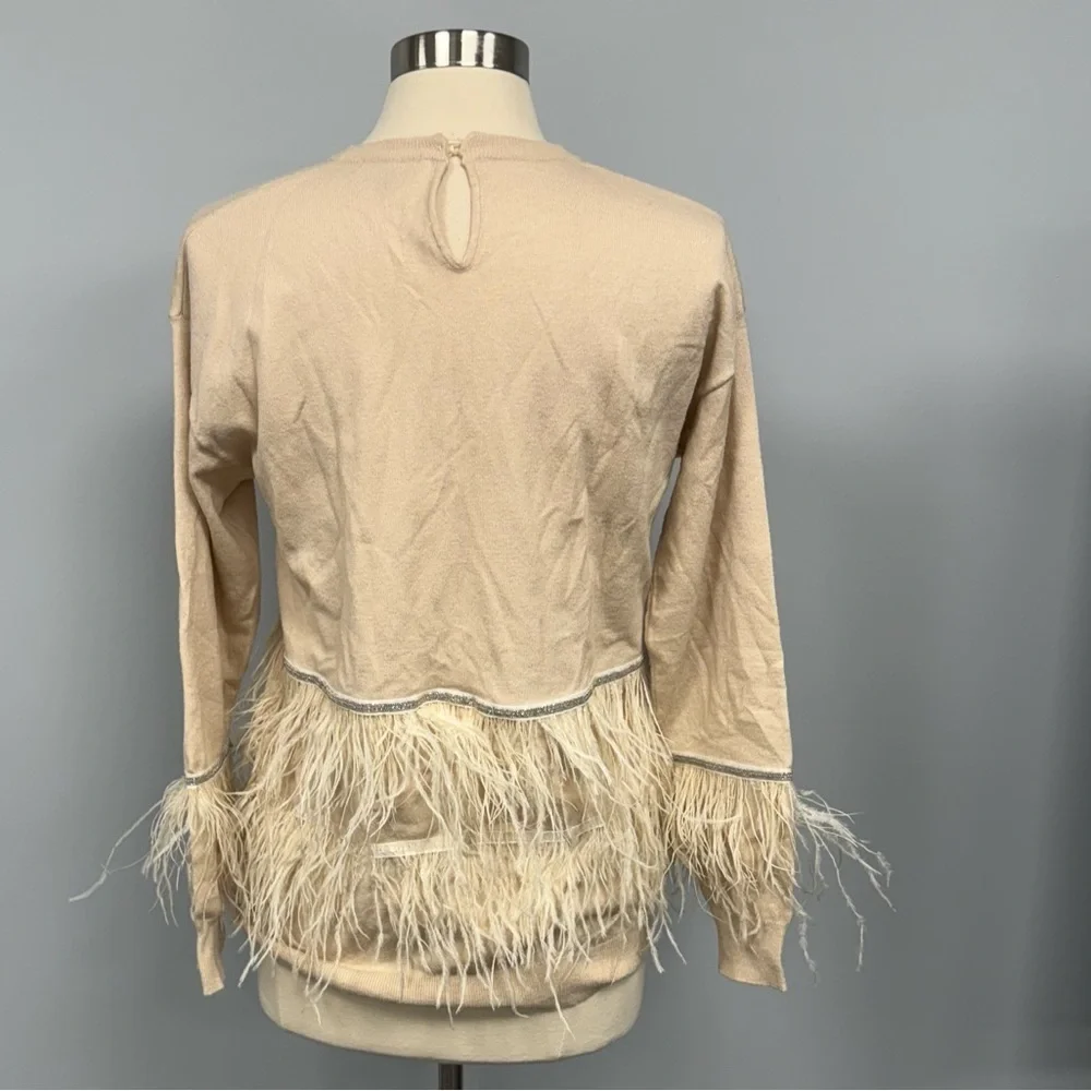 Joh Cashmere Blend Sweater Sally With Feathers (missing tags) Small Ecru *read